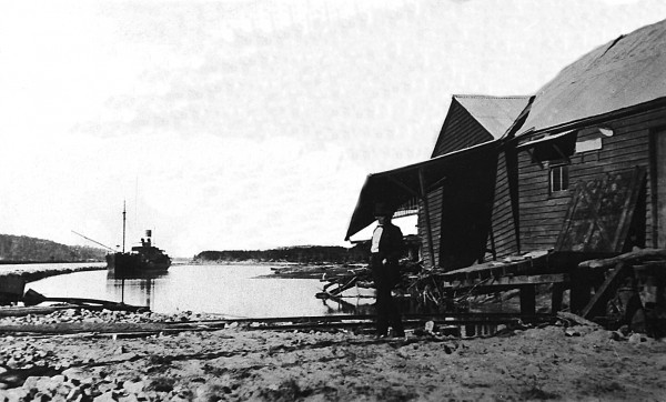 The Bermagui in Moruya town’s swimming hole, with the damaged ISCSN Co’s  office at right.